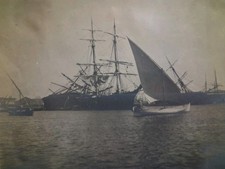 1880s-90s TALL SHIP Harbor Mediterranean MARITIME Clipper Schooner Photo 5.5x6.8 picture