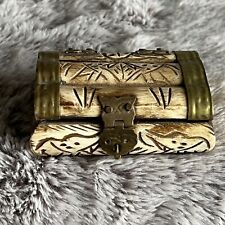 Vintage Bone Brass Elephant Trinket Jewelry Box Handmade India Hinged Metal picture