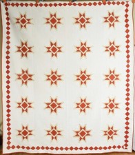 MAGNIFICENT Vintage 1870's Feathered Stars Antique Quilt ~Red Diamond Border picture