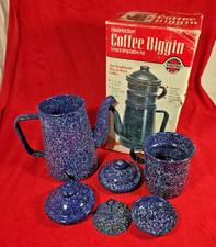Norpro Enamled Steel Blue  5 Piece  Coffee Pot Biggin w/ Box picture