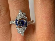 3Ct Art Deco Lab Created Sapphire & Diamond Wedding 14K White Gold Plated Ring picture
