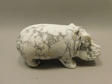 Hippopotamus Figurine White Howlite Stone Animal Carving #O85 picture