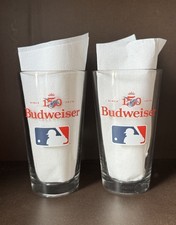 (2) Budweiser 150th Anniversary MLB Baseball 16 oz Pint Beer Glasses New picture