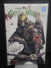 SIGNED WITH COA ABSOLUTE GREEN ARROW 1 BATTLE DAMAGE TRADE VARIANT TYLER KIRKHAM picture