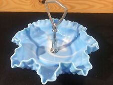 Fenton Hobnail Slag Glass Candy Dish Blue Marble Ruffled Edge Read picture