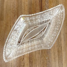 Vtg 70s Hand Cut Bohemian Lead Crystal Tray Czechoslovakia 17.5in Serving Dish picture