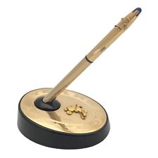 Disney Pen Holder 50 Years Pen & Mickey Gold & Sapphire Blue Tip Vintage picture