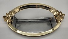 Vintage Brass Tone Mirrored Vanity Perfume Dresser Tray Hanging Wall Mirror picture