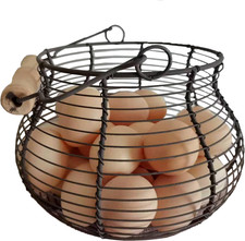 . Farmhouse Wire Egg Baskets for Gathering Fresh Egg with Handle, round Metal Ch picture