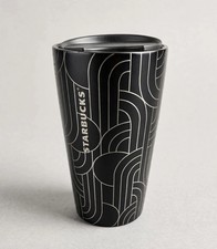 STARBUCKS Fall 2020 BLACK GEOMETRIC GEO ETCHED 12 oz CERAMIC TUMBLER Travel Mug picture