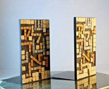 Brutalist Natural Stone Mosaic Bookends - Vintage Eilon Mosaics Israel - MCM Art picture