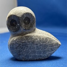 Carved Stone Owl Figurine Gray w/ Engraved Scale Pattern Signed Ostok 3 in picture
