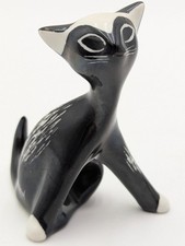 Cmielow Black & White Bogucice Porcelain Sitting Cat Figurine Made in Poland picture