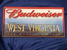 Vtg Budweiser Beer Embossed Sign West Virginia The Mountain State license Plate picture