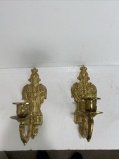 Pair Solid Brass  Victorian Wall Sconces Candle Holders Ornate Vintage picture