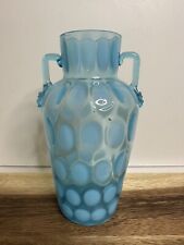 Rare Victorian Blue Glass Vase with Opalscent Dot Pattern W/Applied Arms *As Is picture