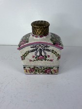 Vintage JUWC United Wilson 1897 Crackle Glaze Porcelain Tea Caddy Brass Lid picture
