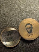 Vintage Antique Brass Folding Pocket Magnifying Glass Lincoln Portrait Loupe picture