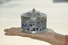 Vintage Antimony & Glass Embossed/Engraved Design Fine Handcrafted Jewellery Box picture