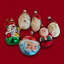 Set of 6 Vintage Glass Christmas Hanging Ornaments, Santa Faces, Multicolor picture