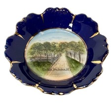 NEW SALEM NY NEW YORK Souvenir Porcelain Cobalt Trinket ANTIQUE Painted Dish picture