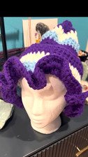 Hand Crochet Witch Made Purple White Blue  Witch Bruja Pagan Hat SIZE XLG Hat h4 picture