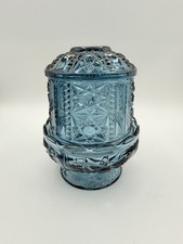 Vintage Indiana Glass Stars & Bars Fairy Lamp Colonial Blue picture