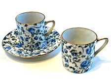 ROYAL CROWN JAPAN Blue Rose Gold Trim Chintz 2 Demitasse Cups Plus 1 Saucer picture