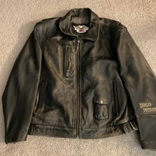 Harley-Davidson Black Leather Zip-Up Jacket Freedom Back Graphic Size 2XL picture