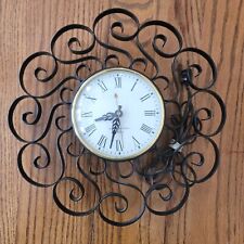 VTG MCM General Electric Telechron Scroll Clock Wrought Iron 2H60•WORKS•QUIET picture
