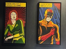 Pop Art Comic Style Paintings (2) Signed, Framed Jean Gray & Daredevil Original picture