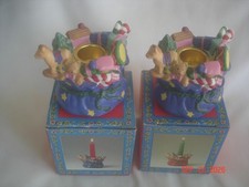 LOT 2 NIB Vtg. PAPEL MAGIC of CHRISTMAS SANTA'S BAG PORCELAIN CANDLE HOLDER picture