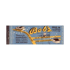1930s Display Matchbook Cover Bob's Drive In Restaurant Burbank &  Glendale CA picture