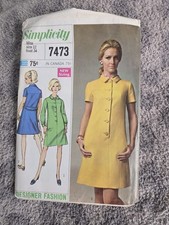 Vintage 1967 Simplicity #7473 Sewing Pattern Dress Designer Miss Size 14 Bust 36 picture