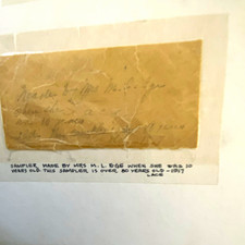 Mrs M L Ege Signed Historical Note/Document re: Sampler Made 1917 (Lace) picture