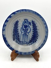 Santa Eldreth Pottery Salt Glazed Stoneware Pie Plate Dish 8” Blue Signed 1989 picture