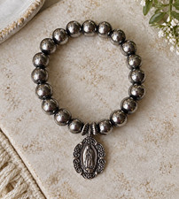 Shoofly505 Our Lady of Guadalupe Silver Santa Fe Beaded Stretch Bracelet picture