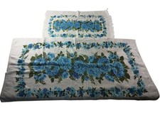 Cannon Towels 70s Retro Blue Floral Fringe set of 2 Vintage picture