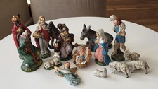 Vtg 1950s Japan Nativity Set 15pc Mid-Century Chalkware Composition Green Base picture