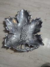 Vintage Hand-Wrought Aluminum Grape Leaf Serving Dish – Mid-Century Tray picture