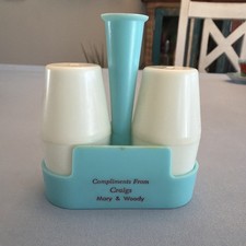 VTG Advertising Salt & Pepper Shakers 50's With Tooth Pick Holder picture