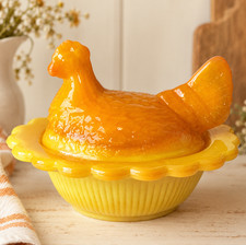 Vintage Mosser Orange Slag Glass Hen on Nest Salt Cellar 3