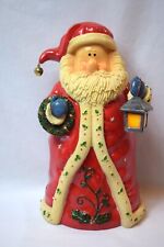 Vintage Resin 11 Inch Santa Claus Figure  Holding Lantern and Wreath picture