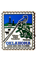 Oklahoma State Bird & Flower Rubber Magnet - Vintage NOS -  picture