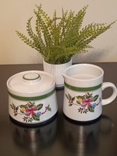 Vintage Yakama Noel Cream Pitcher & Sugar Bowl Stonewear Set Christmas picture