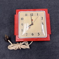 Vtg Mid Century Modern Montgomery Ward Kitchen Wall Clock 45-1100 RED Works picture