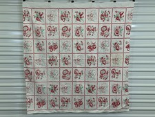Vintage Red Green/Blue Floral Hibiscus Roses Card Table Tablecloth Topper Mid picture