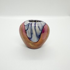 Vtg Nielsens Handmade Ceramic Vase 24K Gold Overlay Mini Iridescent Luster Drip picture