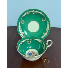 Vintage Aynsley English Bone China Teacup & Saucer – Green, Floral & Gold Scroll picture