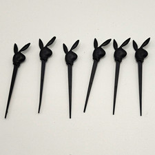 Vintage Playboy Club Bunny Cocktail Picks Lot - 6pc Black Plastic Toothpicks picture